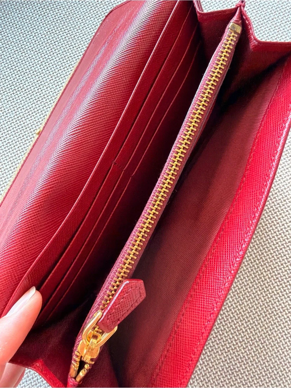 Prada Dark Red Leather Crystal Embellished Flap Continental Wallet